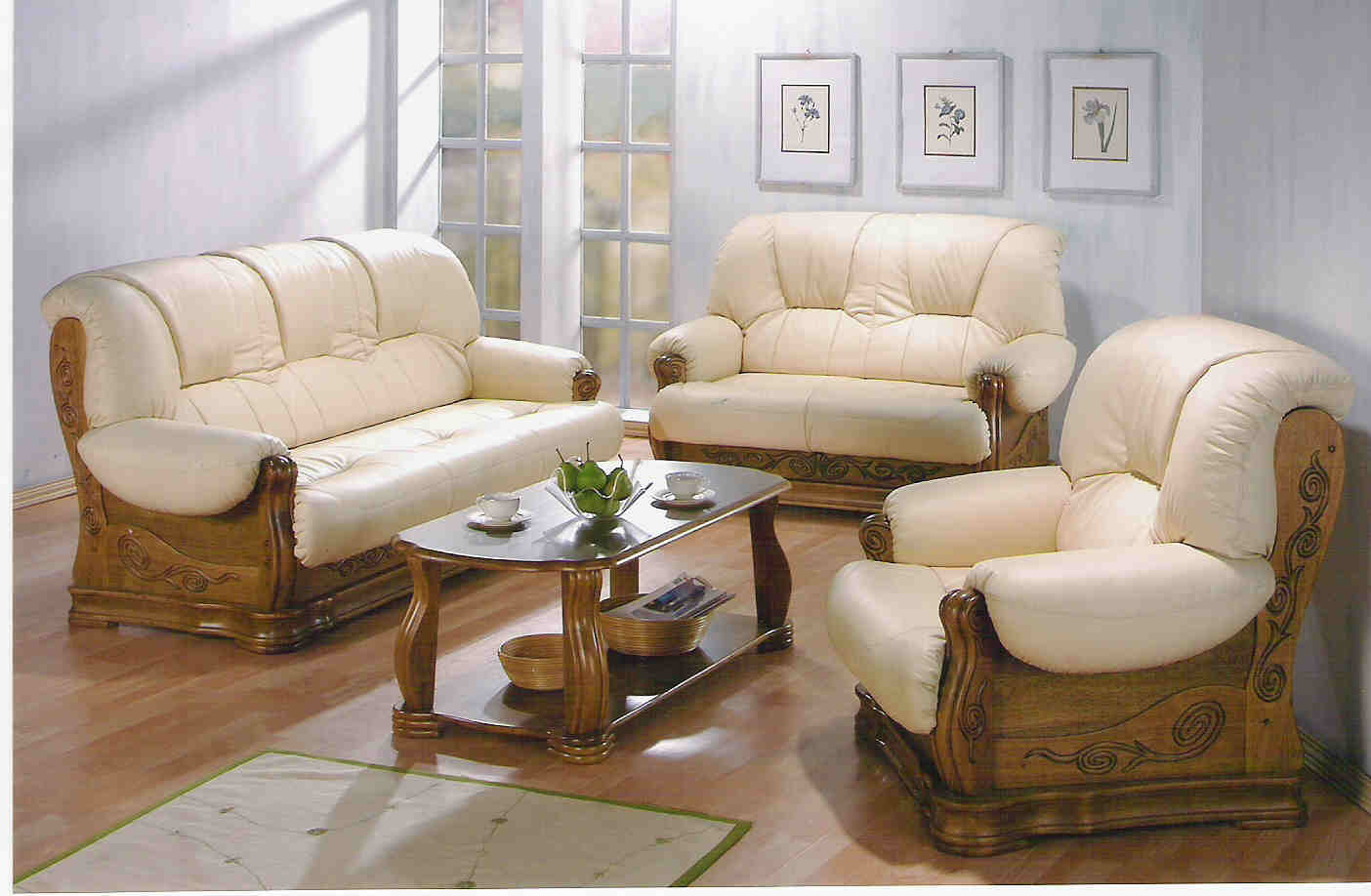 wood leather sofa set